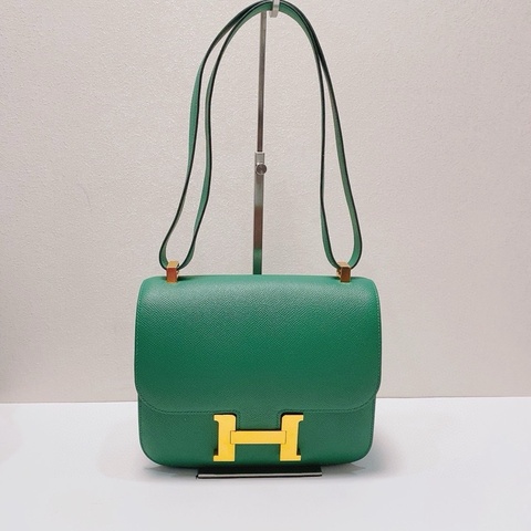 Hermes愛馬仕Constance24康康絲絨綠金扣單肩斜挎 e皮c刻