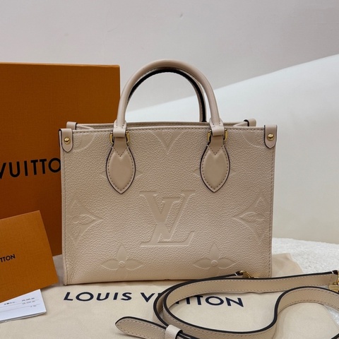 路易威登 Louis Vuitton Onthego小號 奶油白 全皮壓紋 尺寸:25x19x11.5