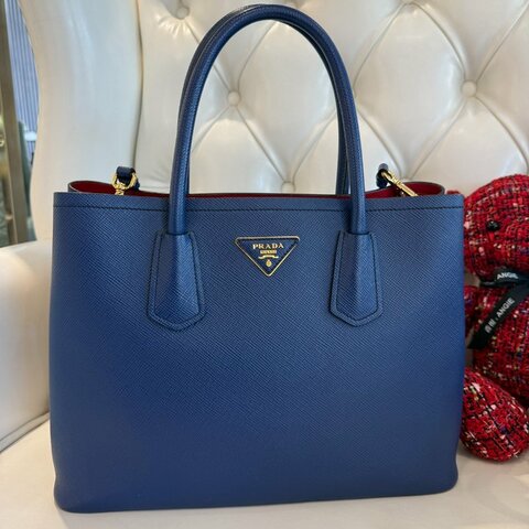 PRADA 防刮牛皮手提兩用包 藍