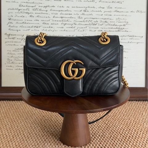 Gucci古馳馬蒙marnont黑色22單肩斜挎包 黑標025