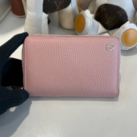 GUCCI 牛皮拉鏈中夾 粉色