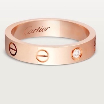 Cartier 卡地亞 love系列 單鑽窄版玫瑰金戒指 64碼