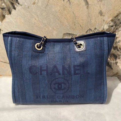 Chanel藍金尼龍沙灘包小號