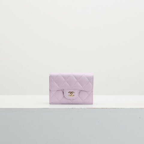 二手Chanel mini 三折短夾/粉金牛