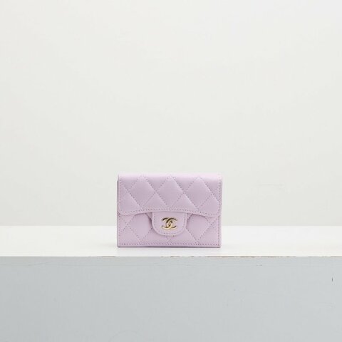 二手Chanel mini 三折短夾/粉金牛