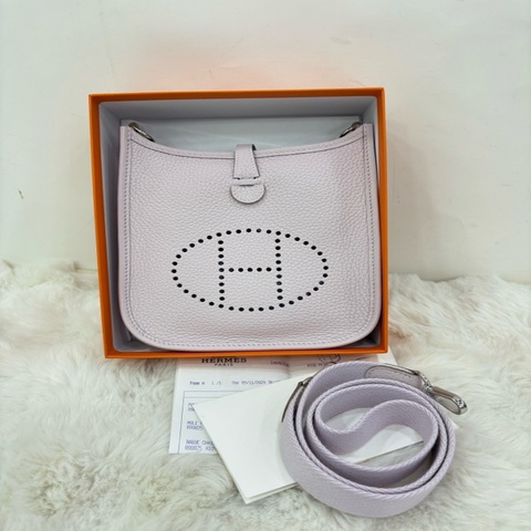 Hermes 愛馬仕 mini evelyne 夢幻紫銀扣mini伊芙琳 W 全新有購證