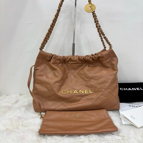 Chanel香奈兒 22bag奶茶色22A 小號垃圾袋 芯片款 有購證