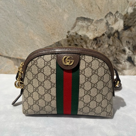 Gucci棕老花PVC拼皮貝殼包