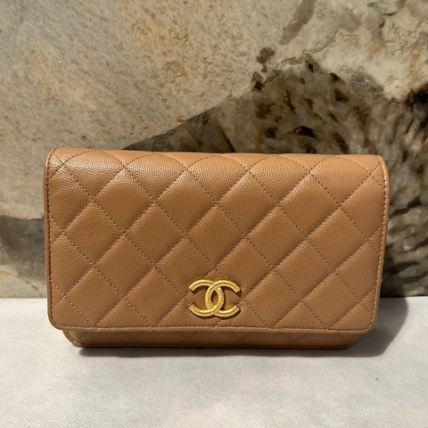 Chanel 餅乾色荔枝皮大金釦woc