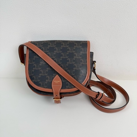 Celine /賽琳 棕色老花馬鞍包斜挎包 金扣 可調節肩帶 2020年