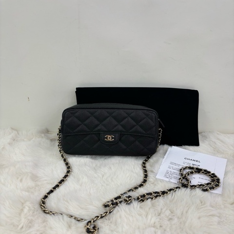 Chanel 香奈兒 25A黑色荔枝皮相機包鏈條包 25年芯片款 copy購證 尺寸：11.8*17*6.2cm