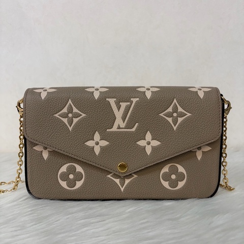 LV M82610 Tourterelle 灰色/Cream色 柔軟粒面壓花牛皮 Félicie Pochette  三合一 斜背包 鍊子包