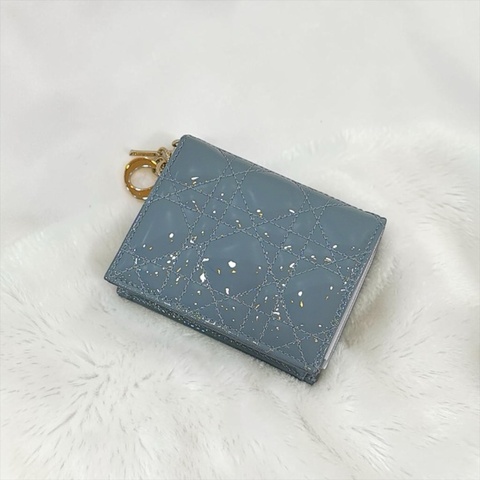 莉亞精品♡ Dior 漆皮對開短夾 霧霾藍 二手美包