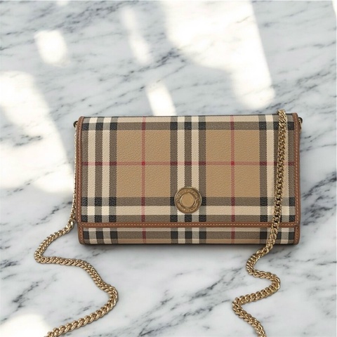莉亞精品♡ Burberry Woc 格紋鏈條包  二手美包