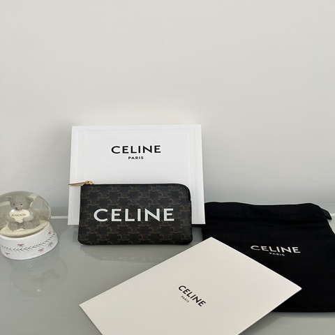 CELINE TRIOMPHE 老花 Logo 拉鍊零錢包｜鑰匙包｜卡片包｜全配｜台灣專櫃購入