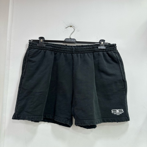 Balenciaga 巴黎世家男士黑色 BB鎖扣寬松休閒短褲 XS碼