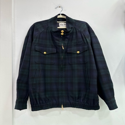 Miumiu 繆繆刺繡男士貼布logo格紋夾克外套 42碼