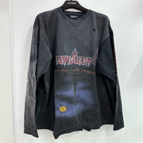 Balenciaga巴黎世家 鐵塔做舊長袖T恤 黑色 4碼