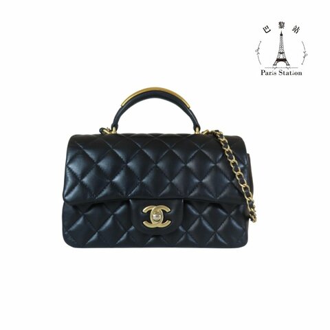 【巴黎站二手名牌專賣店】＊現貨＊CHANEL香奈兒真品＊COCO HANDLE 20 經典菱格紋小羊皮 金屬手柄 兩用包 口蓋包