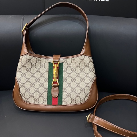Gucci古馳jackie1961老花拼皮腋下包 033黑標