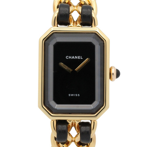 香奈兒 (Chanel) CHANEL Première M 女士腕錶，鍍金 (GP)，皮革錶帶，黑色，H0001