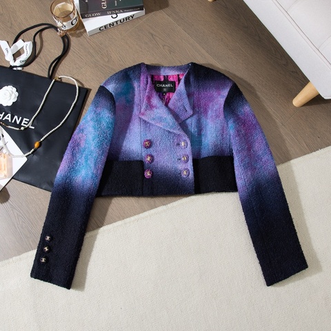 Chanel 漸變紫藍扎染短款西裝外套