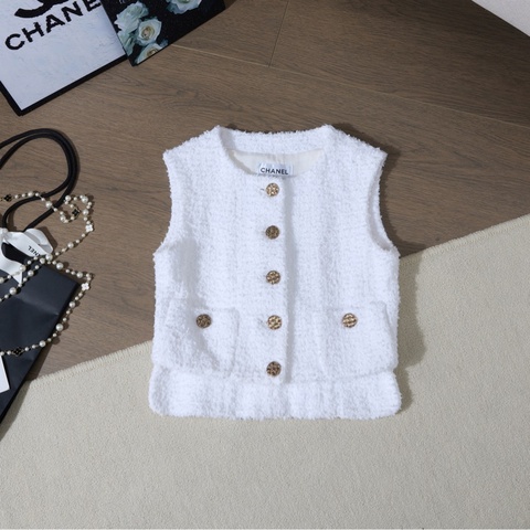CHANEL白色Tweed無袖馬甲