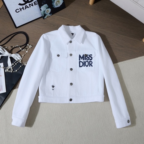 DIOR白色MISS DIOR刺繡牛仔外套