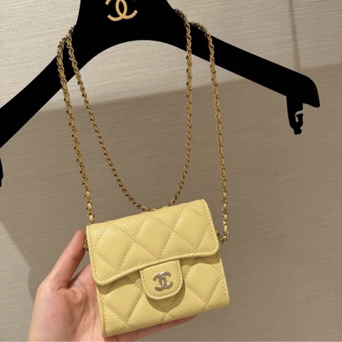 Chanel 香奈兒 錢包 迷你包 鏈子錢包 miniwoc 荔枝牛皮