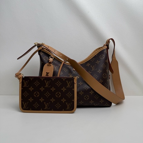 路易威登/Louis Vuitton Carryall 小號 棕色老花單肩包腋下包 金扣 純芯片 附件：子袋