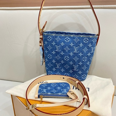 Lv 路易威登AIl In BB 藍色丹寧牛仔丹寧水桶包手提包斜挎包 芯片款