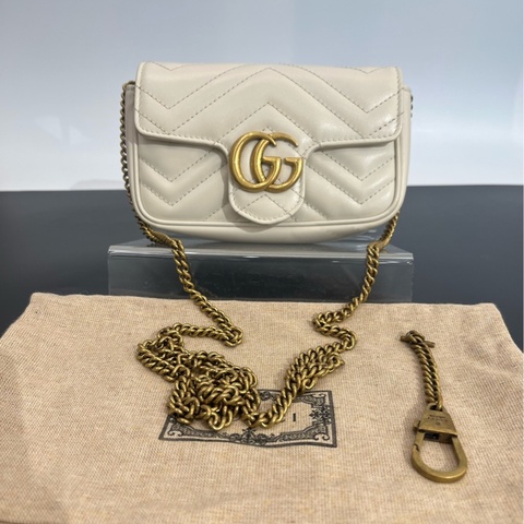Gucci古馳GG Marmont白金迷你鏈條包  牛皮