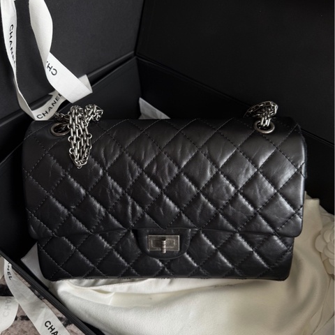 Chanel • 經典黑銀牛皮2.55鏈條包 中號 🈶購證