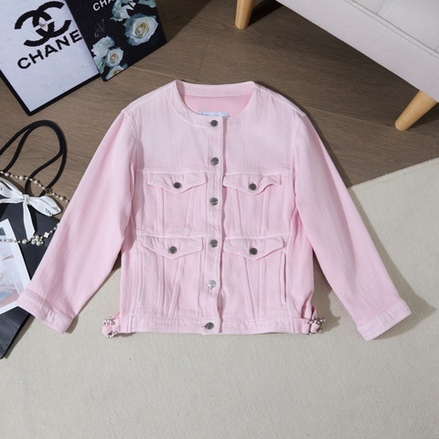 Chanel Cotton Jacket 粉紅圓領金扣短外套