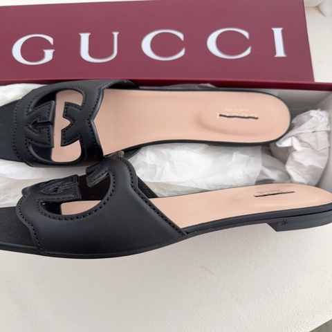 【全新品】gucci古馳員購黑色雙G拖鞋 36.5 碼