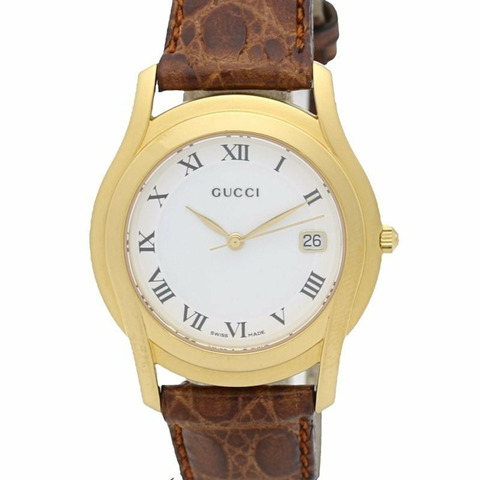 GUCCI G-Class 5400M 女士腕錶，不鏽鋼錶殼搭配皮革錶帶，型號 130560