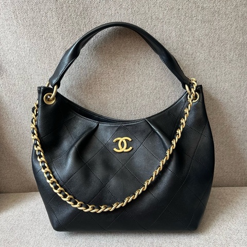 香奈兒/Chanel 26C早春新款嬉皮hobo包手輓包肩背包 黑色