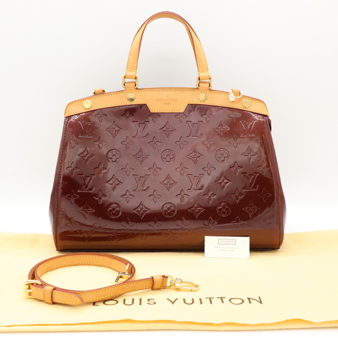 Louis Vuitton (LV) Vernis Brea MM 酒紅/紫紅漆皮 手提包 肩背包 兩用包