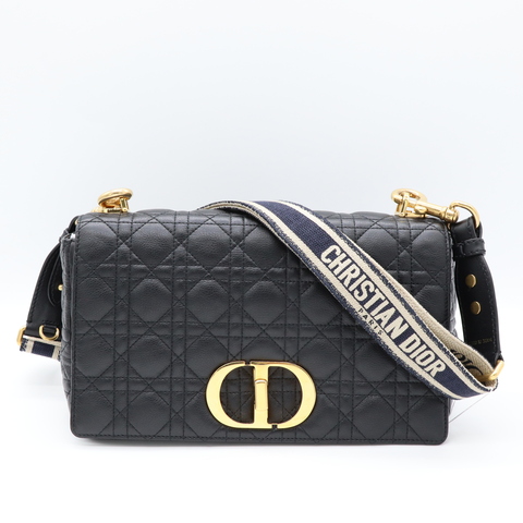 絕美經典｜Dior Caro 黑色小牛皮中型 CD 釦式籐格紋鏈帶包