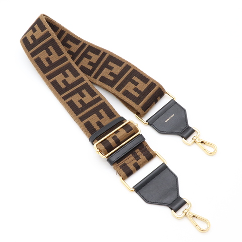 【經典老花百搭神器】Fendi Strap You 棕黑 FF 緹花帆布×皮革飾邊 包包肩帶 背帶