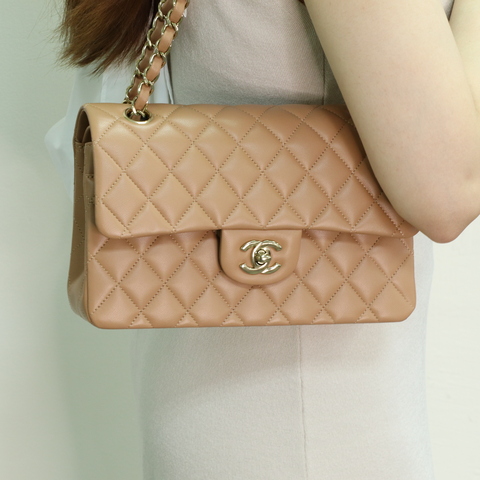 Chanel 香奈兒 CF23 泰奶色 羊皮 淡金釦 鏈條包 斜挎包 單肩包