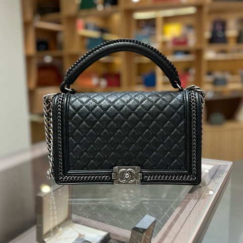 Chanel香奈儿手柄手提宫廷限定款Leboy中号黑银