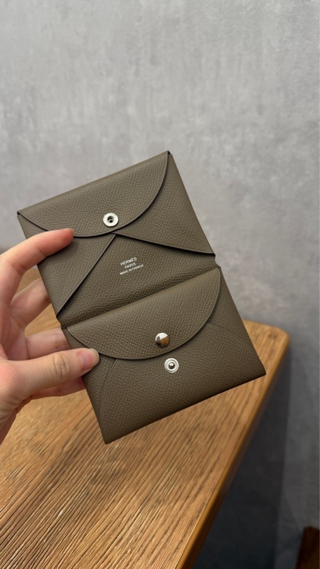 Hermes 大象灰Epsom皮銀釦Calvi Duo零錢包
