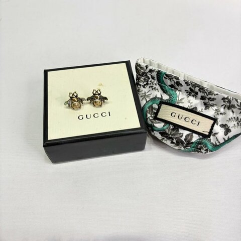 GUCCI 水鑽蜜蜂珍珠針式耳環