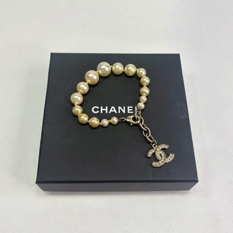 CHANEL 水鑽雙C珍珠手鍊