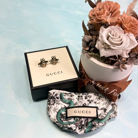 GUCCI 蜜蜂水鑽珍珠針式耳環