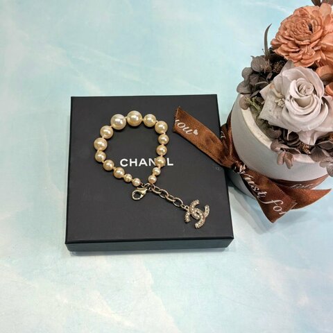 CHANEL 雙C珍珠水鑽手鍊
