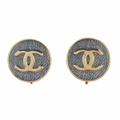 CHANEL 雙C牛仔藍 夾式耳環