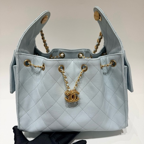 香奈兒/Chanel 25bag小號，單肩包 淡藍色金扣