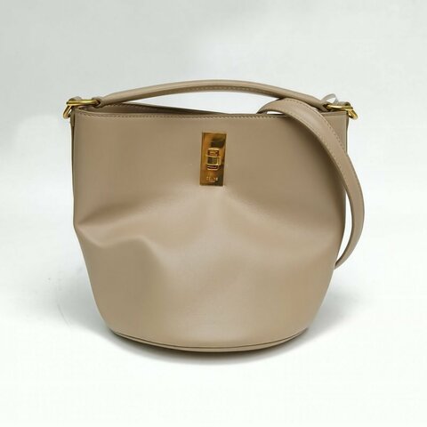 CELINE 褐色牛皮革金扣Bucket16水桶包Teen小號肩背包
